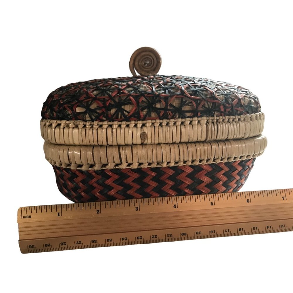 Unique Woven Black Orange Woven Basket Rattan Oval with Lid Handle Decor